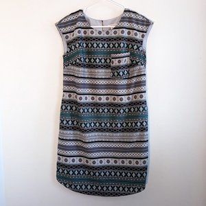 Merona Print Shift Dress in Teal, Black & Gray - Size Small